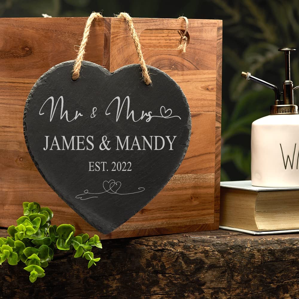 Personalised Wedding Slate Heart Gift Mr and Mrs