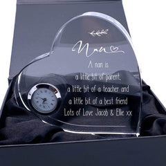 Engraved Personalised Nan Crystal Glass Clock With Sentiment