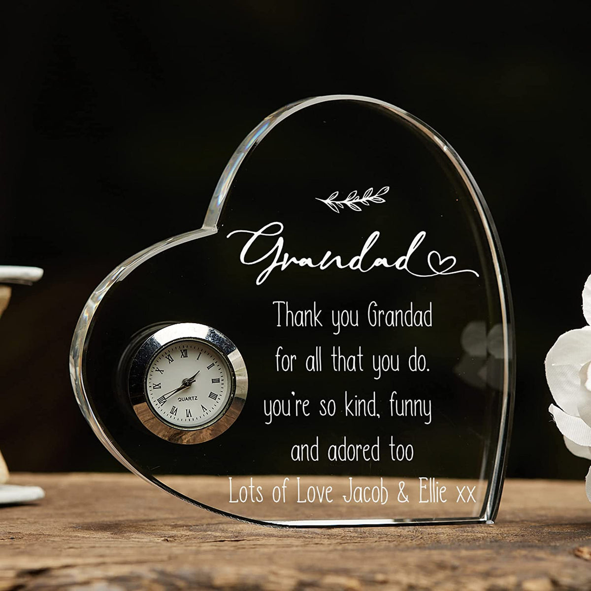 Engraved Personalised Grandad Crystal Glass Clock With Sentiment