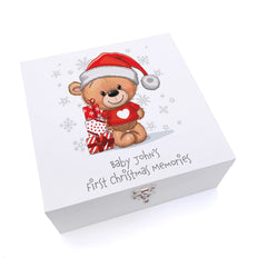 Personalised Baby's First Christmas Wooden Keepsake Box Teddy in Jumper