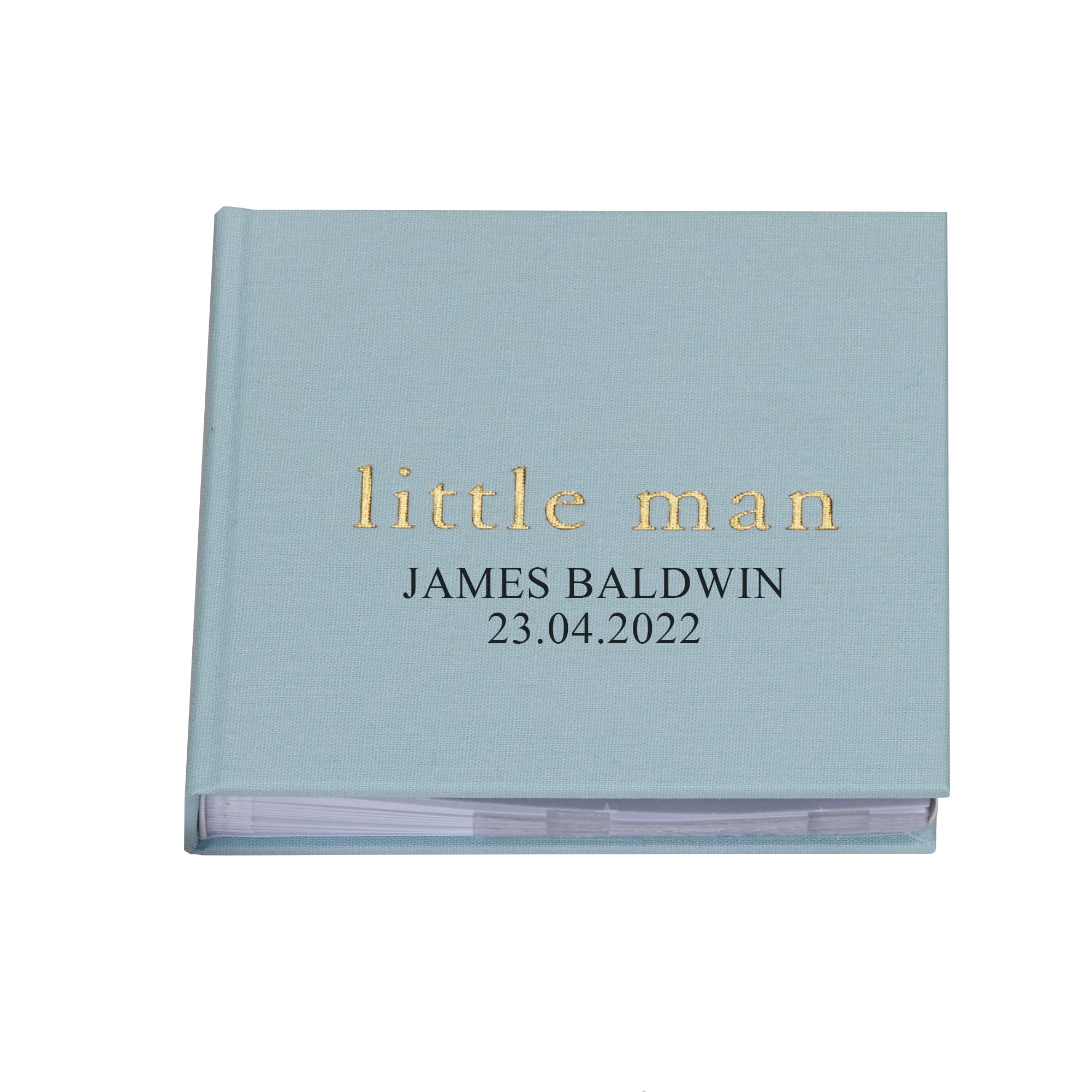 Personalised Baby Boy Light Blue Photo Album With Linen Cover