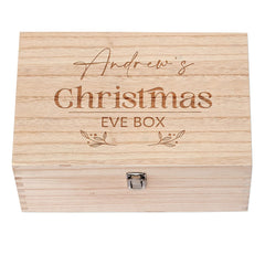 Personalised Large Wooden Christmas Eve Box With Holly Design