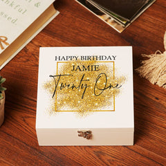 ukgiftstoreonline Personalised Medium 21st Birthday Gift Keepsake Wooden Box With Gold Sparkles