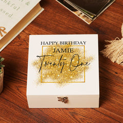 ukgiftstoreonline Personalised Large 21st Birthday Gift Keepsake Wooden Box With Gold Sparkles