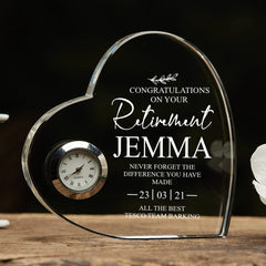 Engraved Personalised Retirement Gift Heart Clock With Sentiment