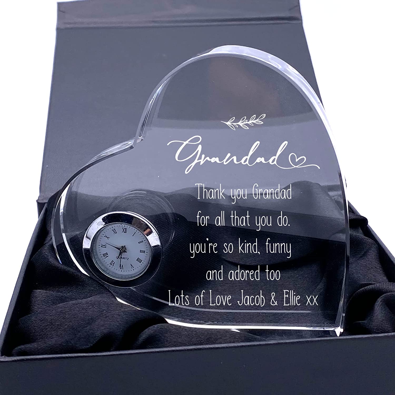 Engraved Personalised Grandad Crystal Glass Clock With Sentiment