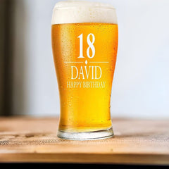 Engraved Personalised Birthday Pint Beer Glass Gift For Him Any Age