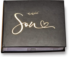 Son Black Photo Album With Leaf Design For 50 x 6 by 4 Photos Gold Print