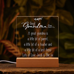 Personalised Great Grandma Sentiment LED Night Lamp Keepsake