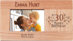 Personalised 30th Birthday Photo Frame Gift Solid Oak With name and date
