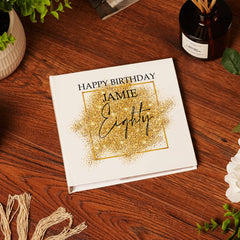 Personalised 80th Birthday Photo Album Gift With Gold Sparkles Design