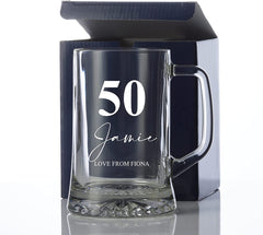 Personalised 50th Birthday Beer Glass Tankard Gift Boxed with Sentiment