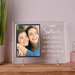 Personalised Sister Engraved Glass Photo Frame In Lined Gift Box