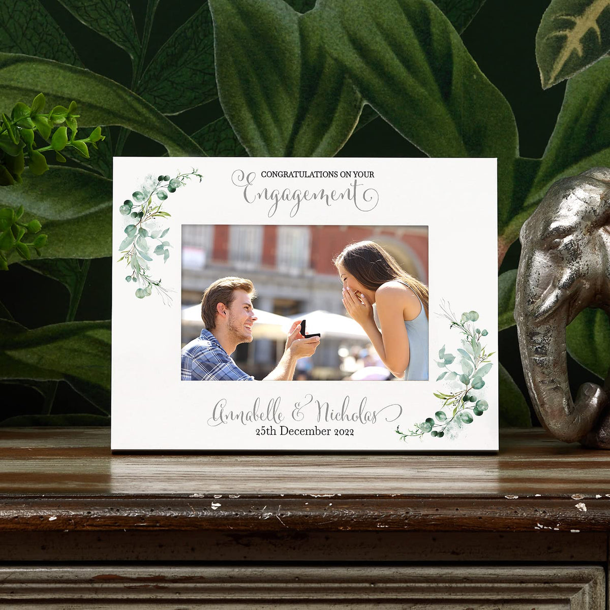 Personalised Engagement Photo Frame With Eucalyptus Leaves