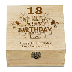 Personalised 18th Birthday Wooden Keepsake Box Gift Engraved