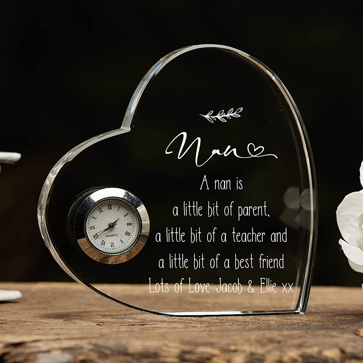 Engraved Personalised Nan Crystal Glass Clock With Sentiment