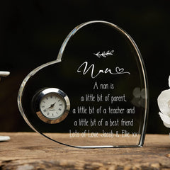 Engraved Personalised Nan Crystal Glass Clock With Sentiment