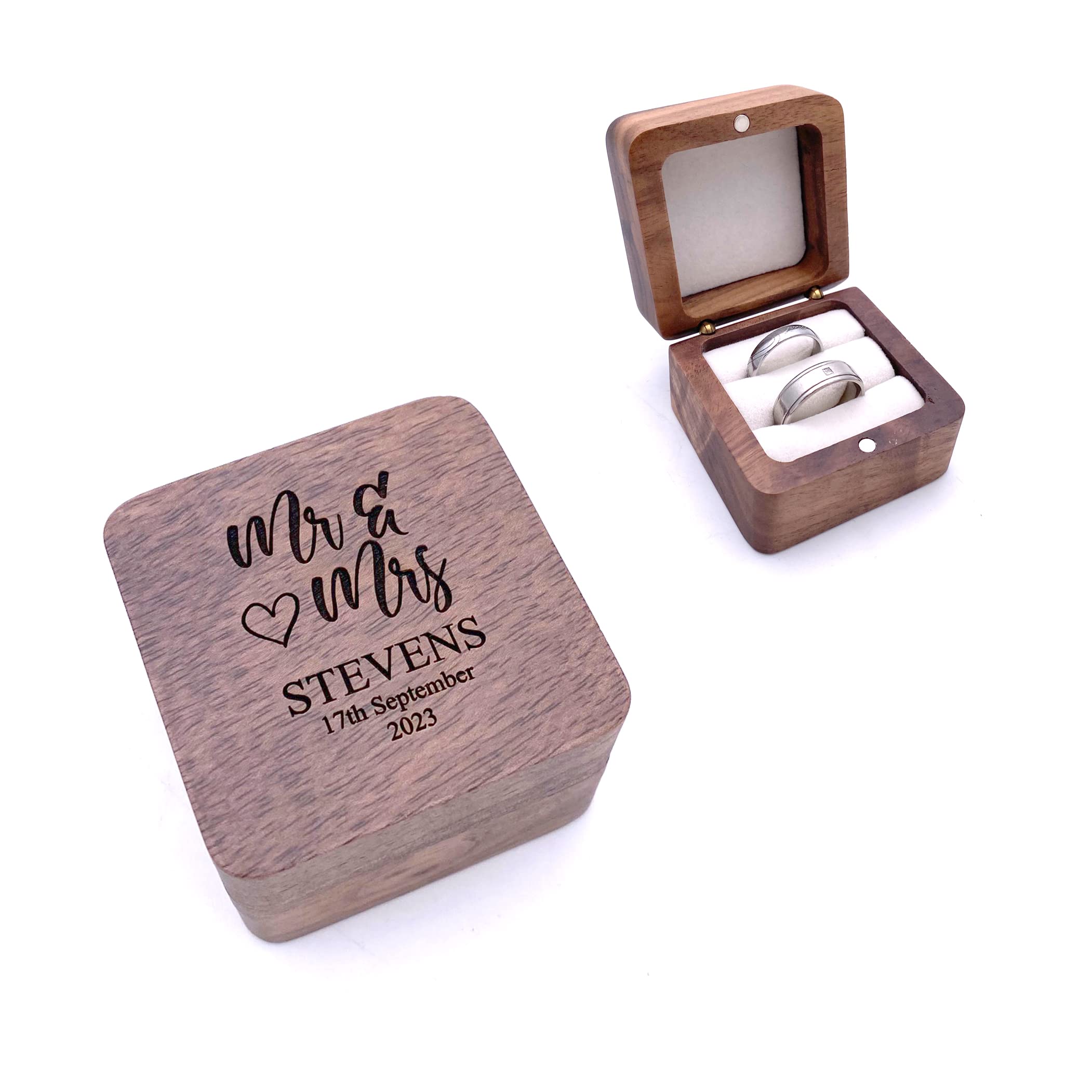 Personalised Mr & Mrs Wedding Ring Box Holder for 2 Rings