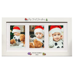 Personalised White My First Christmas Triple Photo Frame Portrait