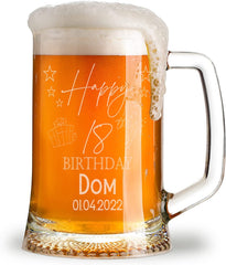 Personalised 18th Birthday Pint Beer Tankard Glass with Stars