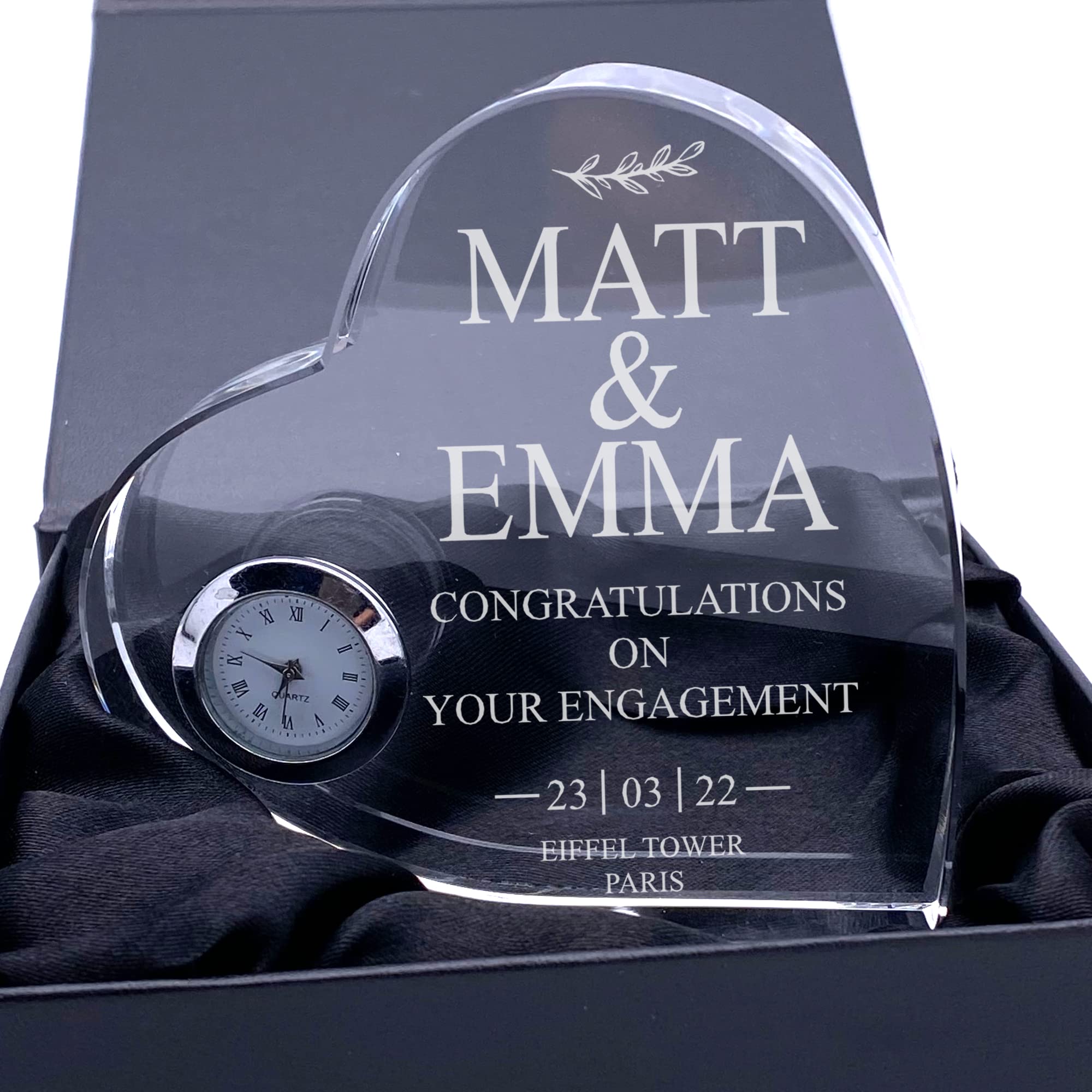 Engraved Personalised Engagement Gift Heart Clock