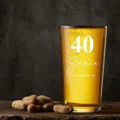 Personalised Engraved 40th Birthday Beer Perfect Pint Glass Gift