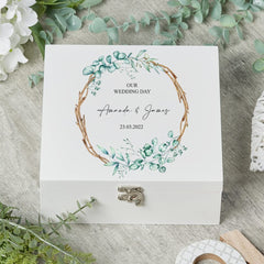 ukgiftstoreonline Personalised Wedding Keepsake Memories Wooden Box Gift Sticks and Leaves