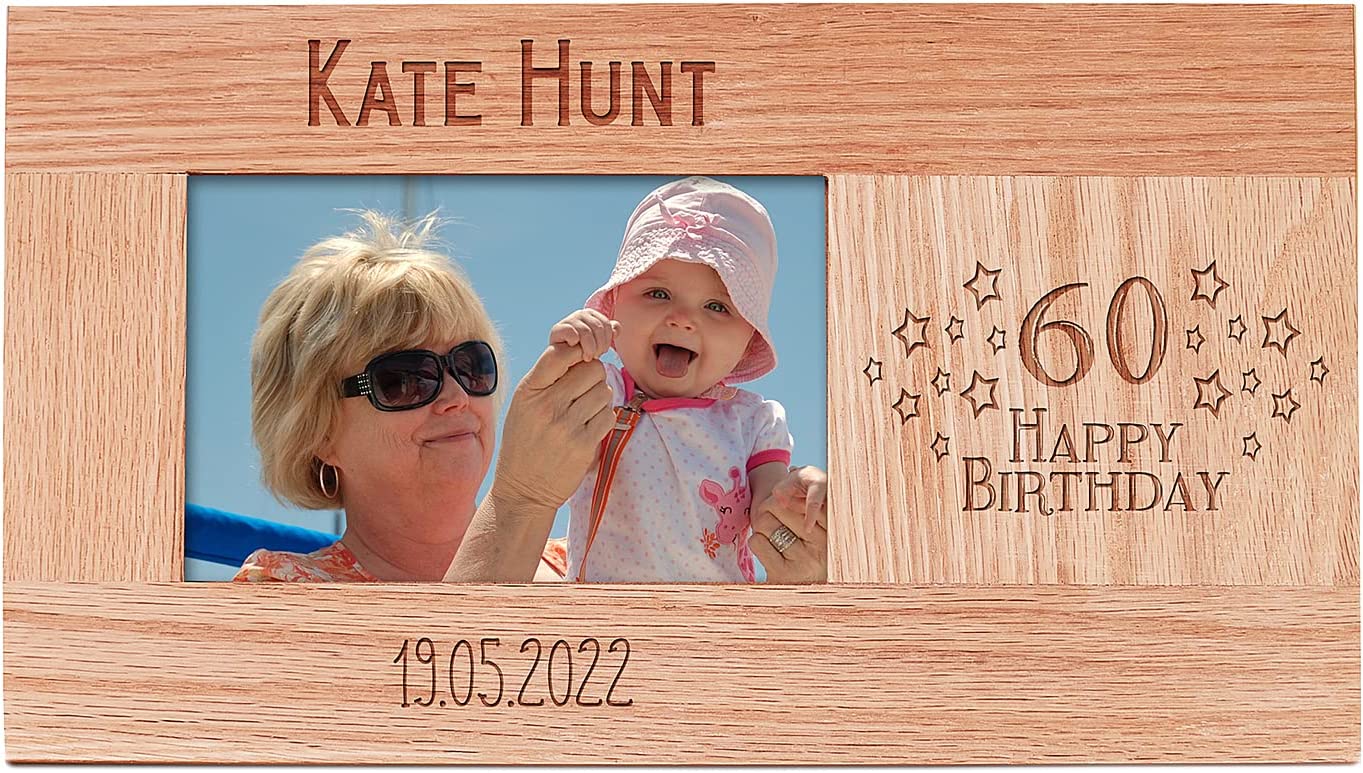 Personalised 60th Birthday Photo Frame Gift Solid Oak With name and date
