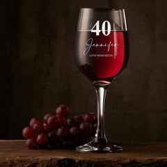 Personalised 40th Birthday Engraved Wine Glass Gift Name & Sentiment