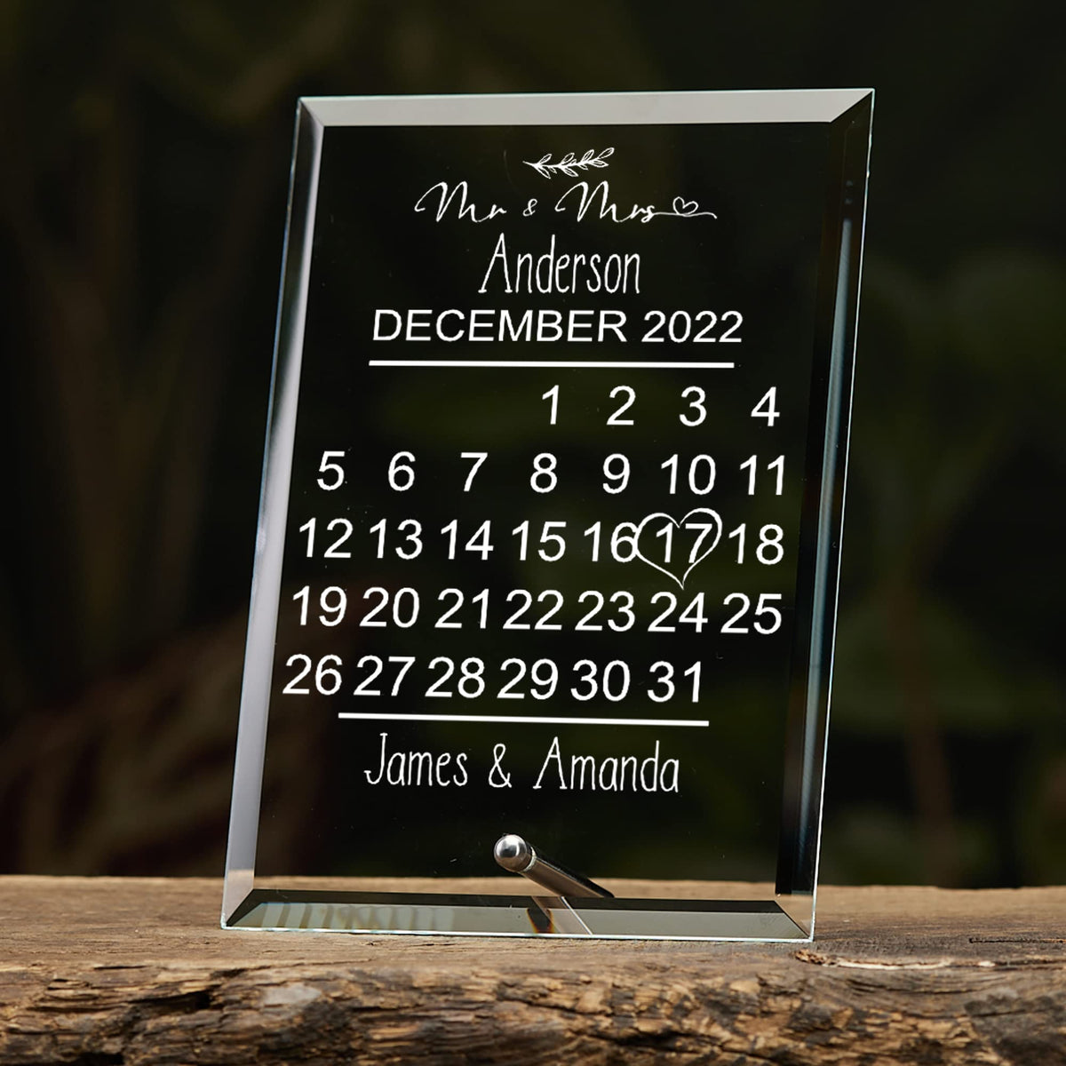 Personalised Wedding Day Calendar Glass Plaque Gift