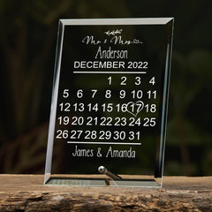 Personalised Wedding Day Calendar Glass Plaque Gift