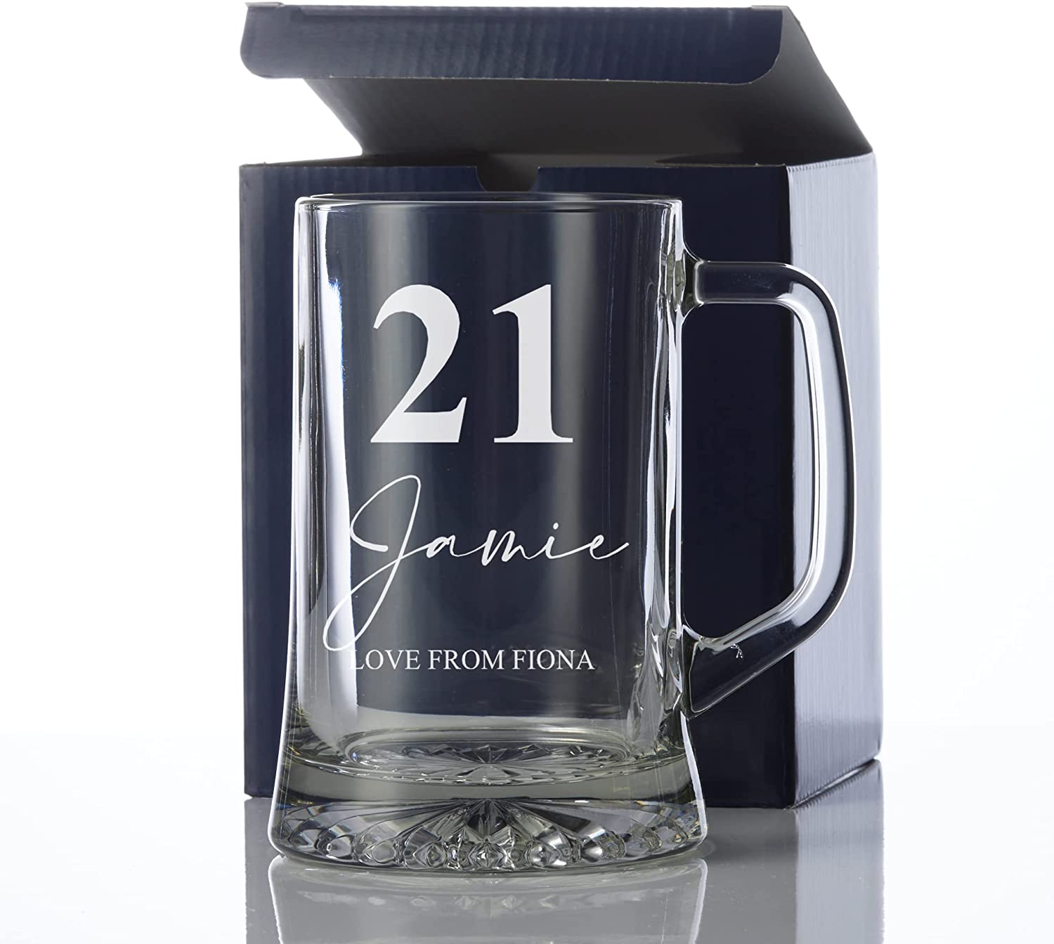 Personalised 21st Birthday Beer Glass Tankard Gift Boxed with Sentiment