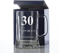 Personalised 30th Birthday Beer Glass Tankard Gift Boxed with Sentiment