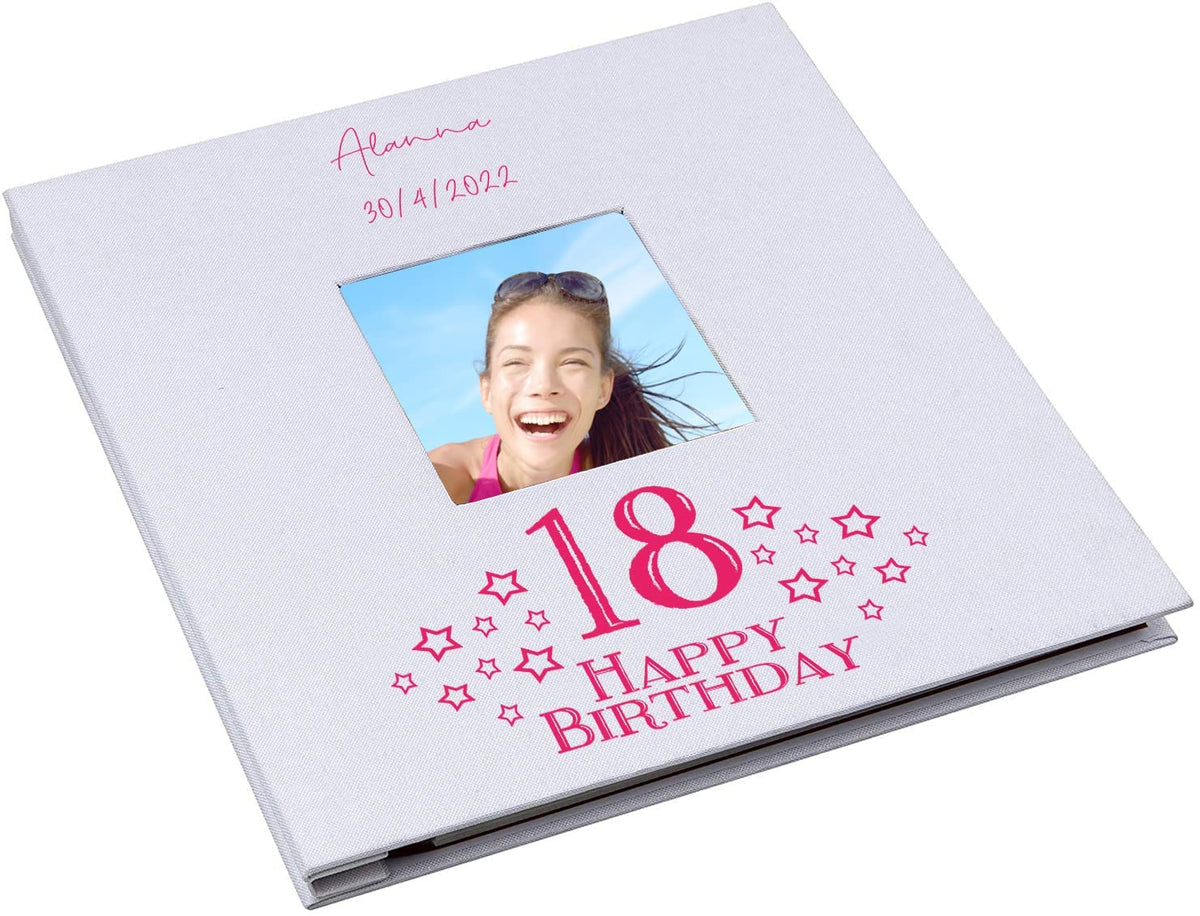 Personalised Large Birthday Photo Album Linen Hardcover Any Age For Her