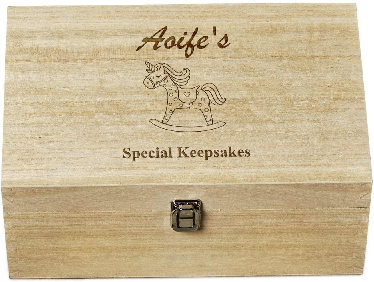 Personalised Large Wooden Baby Memory Keepsake Box Rocking Horse Design