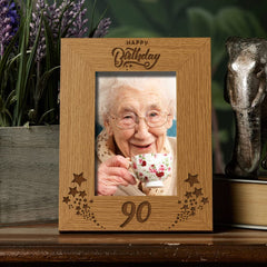 Happy 90th Birthday Portrait Photo Frame Star Design Gift