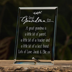 Personalised Great Grandma Keepsake Gift Glass Plaque With Sentiment