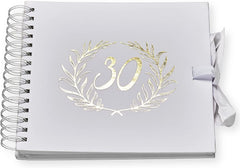 30th Birthday White Scrapbook Photo album With Gold Script Laurel Wreath
