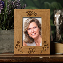 Happy 50th Birthday Portrait Photo Frame Star Design Gift