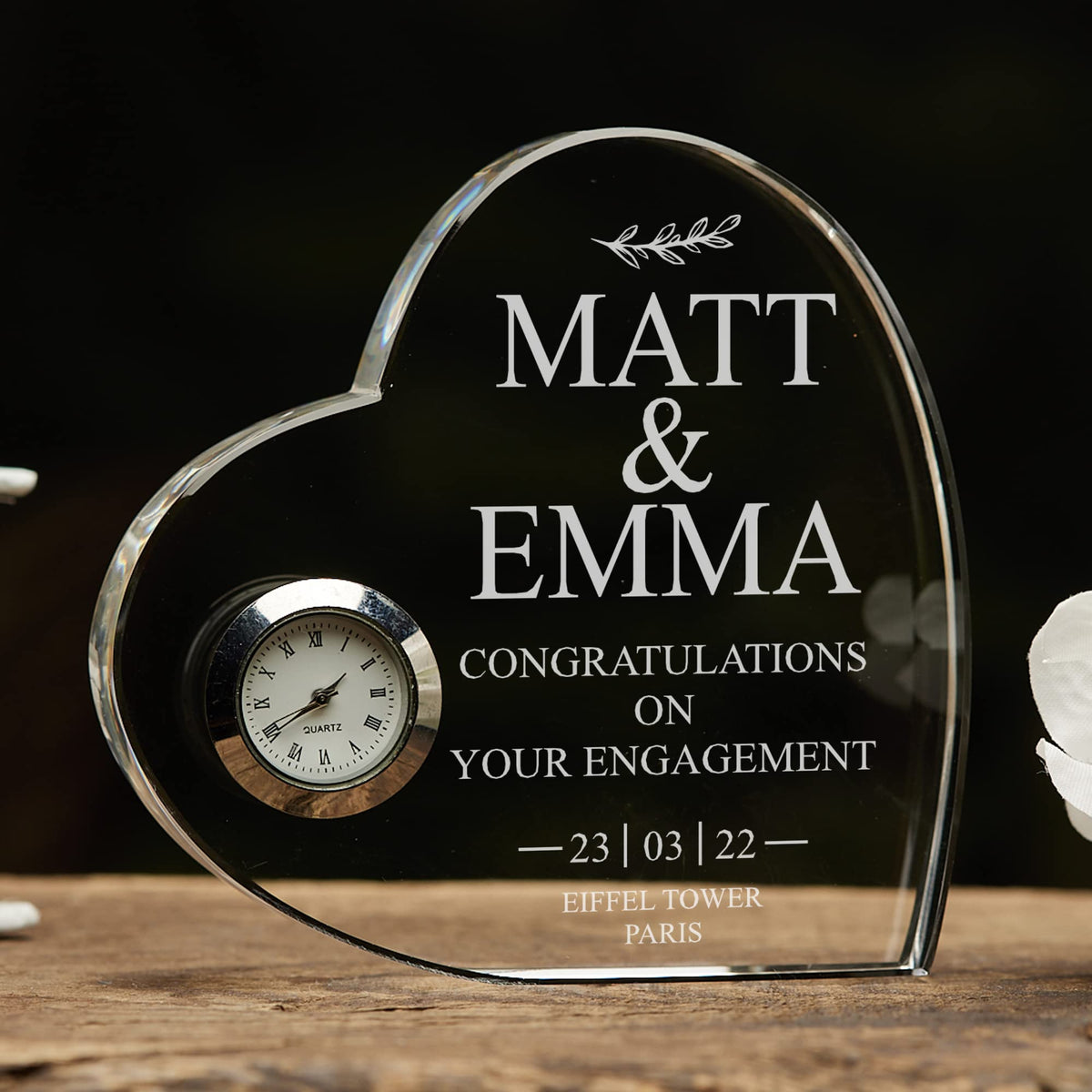 Engraved Personalised Engagement Gift Heart Clock