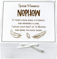 ukgiftstoreonline Nephew Remembrance Memory White Keepsake Box With Feather Design
