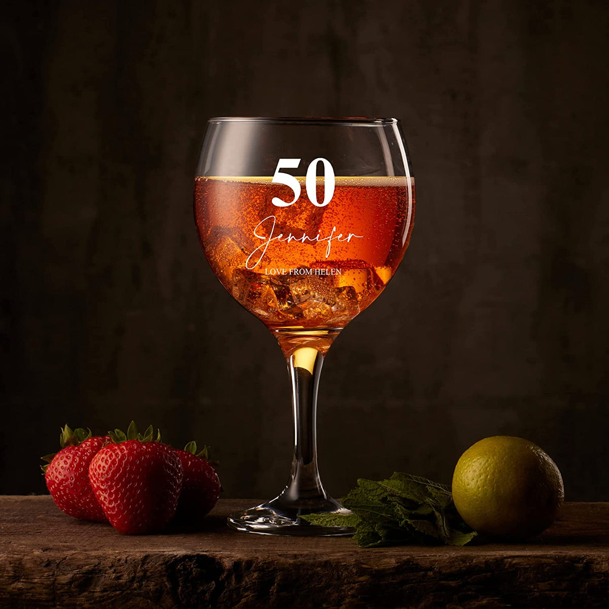 Personalised 50th Birthday Gin and Tonic Glass with Name and Sentiment Gift for Her