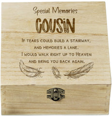 ukgiftstoreonline Cousin In Loving Memory Engraved Wooden Keepsake Box Gift