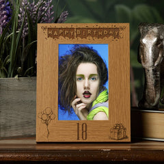 Happy 18th Birthday Engraved Photo Frame Gift Stars and Balloons Portrait - ukgiftstoreonline
