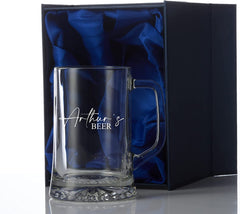 Personalised Named Beer Tankard Glass for Him in Silk Lined Gift Box