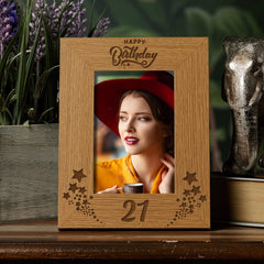 Happy 21st Birthday Portrait Photo Frame Star Design Gift