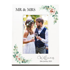 Personalised White Wedding Photo Picture Frame With Peony Flower Design C58-14