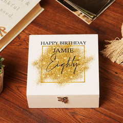 ukgiftstoreonline Personalised Large 80th Birthday Gift Keepsake Wooden Box With Gold Sparkles