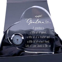 Engraved Personalised Grandma Crystal Glass Clock With Sentiment