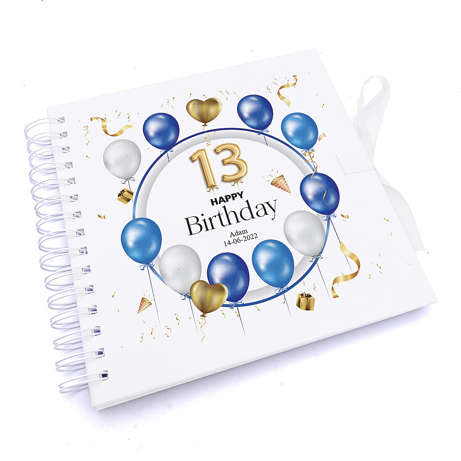 Personalised 13th Birthday Blue Balloon Guestbook Scrapbook Photo Album